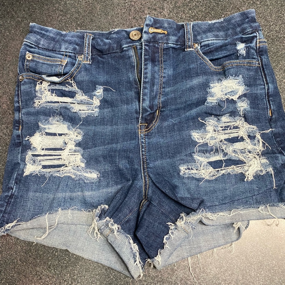 American Eagle Outfitters Dark Blue Distressed Denim Shorts